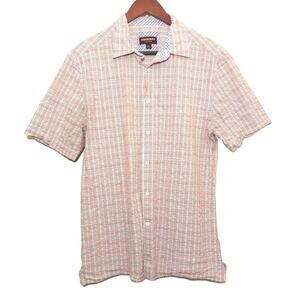 Johnston & Murphy mens button up shirt size M red blue plaid short sleeve